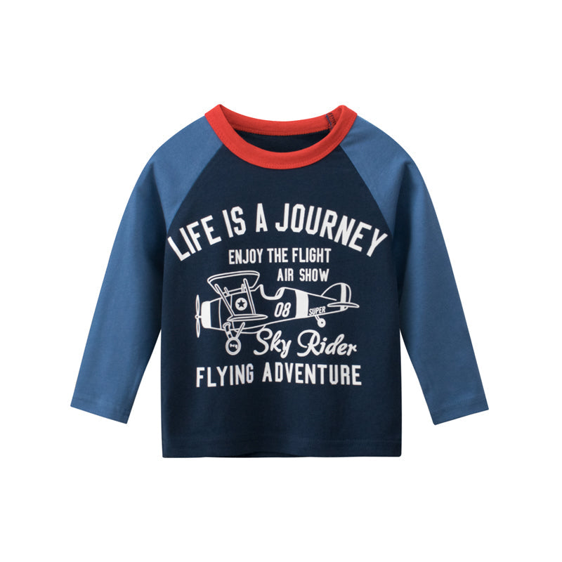 Boys Letter Print Pattern Round Collar Long-Sleeved Baseshirt In Spring