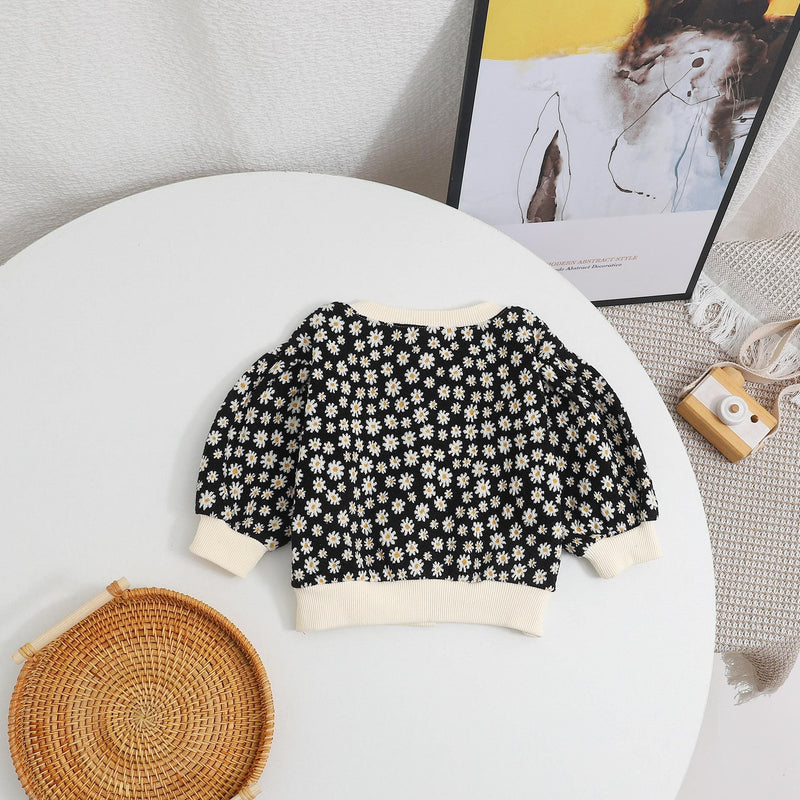 Baby Girl Daisy Pattern Single Breasted Design Puff Sleeve Sweet Cardigan