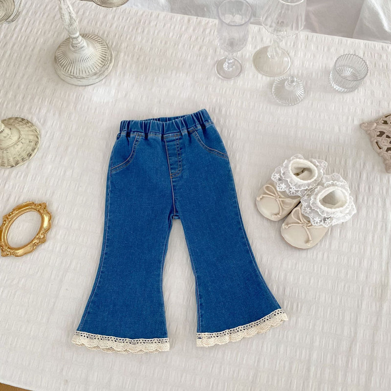 Autumn New Arrival Modern Casual Baby Kids Girls Blue Denim Flared Jeans