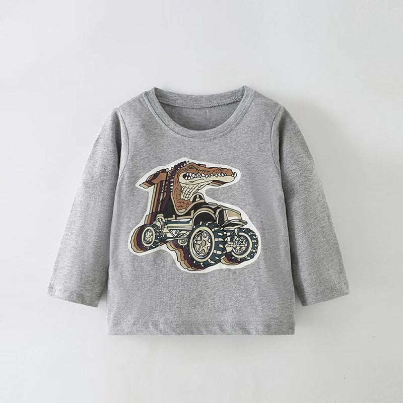 Baby Boy Cartoon Graphic Long Sleeve Western Style Shirt Top