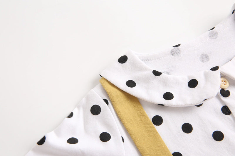 Baby Girl Polka Dot Pattern Doll Collar Design Fake Two Piece Backless Long Sleeve Onesies