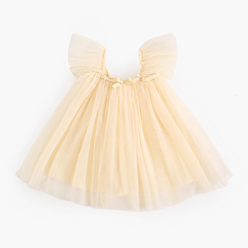 Summer New Arrival Baby Girls Holiday Solid Color Princess Square Neck Mesh Strap Dress