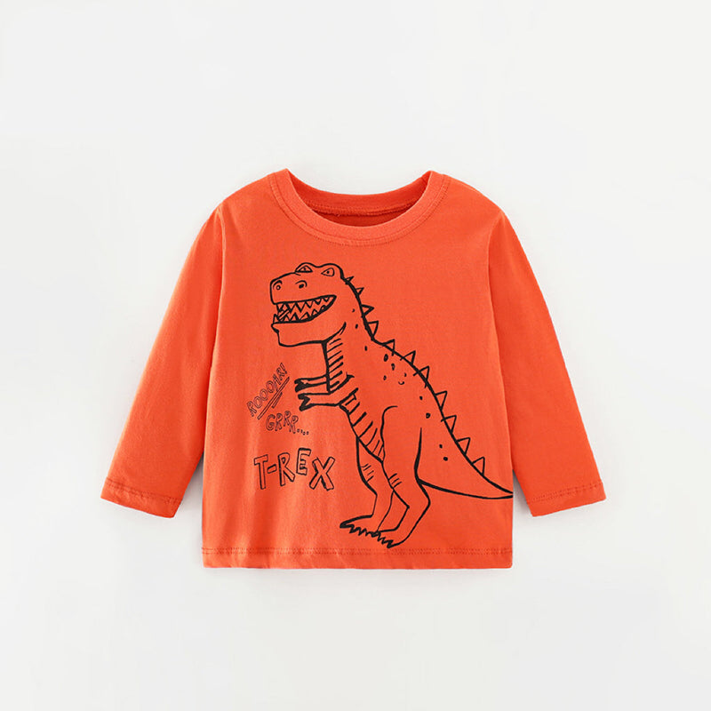 Baby Boy Cartoon Dinosaur Print Pattern Western Style Cute Shirt