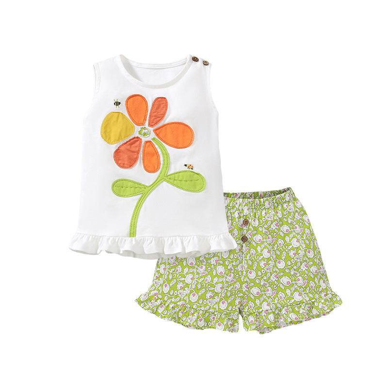 Summer Baby Kids Girls Floral Vest And Shorts Clothing Set