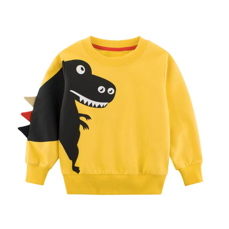 Baby Boy Cartoon Dinosaur Pattern 3D Horn Patched Design Hoodies