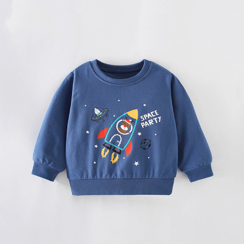 Baby Boy Cartoon Planet Pattern Round Collar Cotton Hoodie