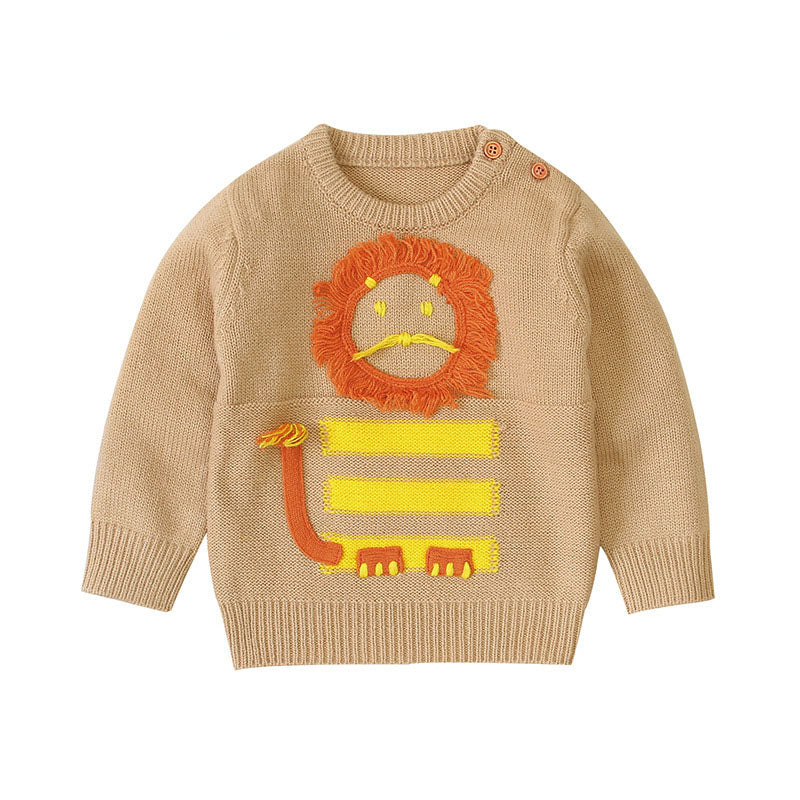 Baby Cartton Lion Emroidered Pattern Pullover Sweater