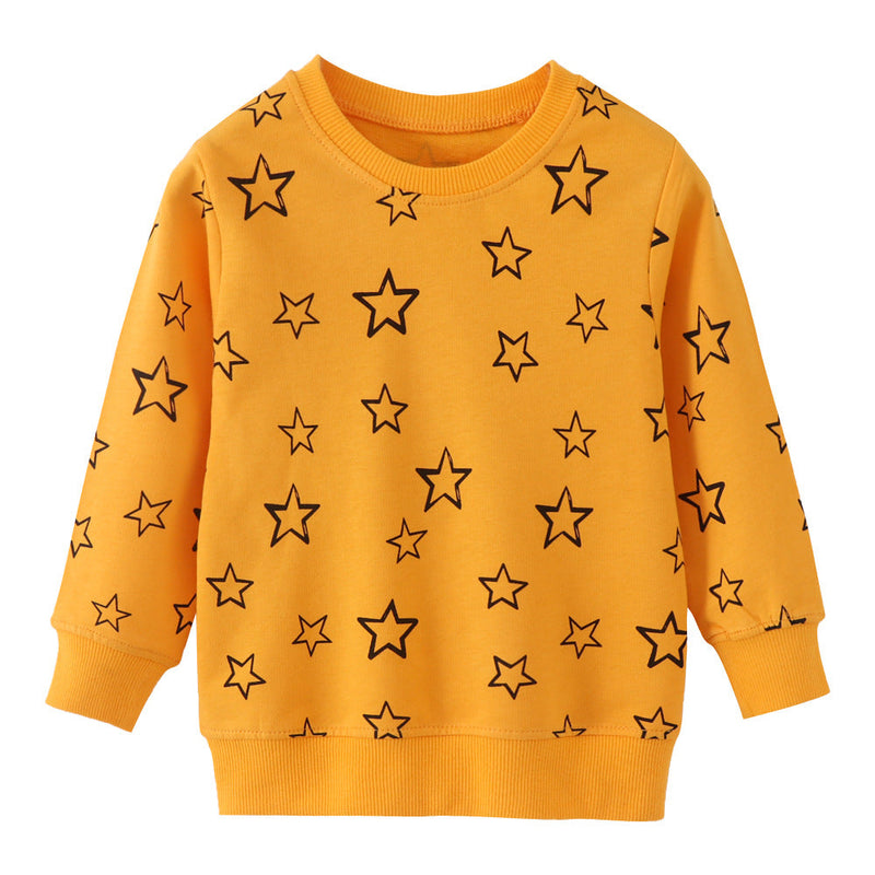 Baby Boy Solid Yellow Star Graphic Cotton Hoodie