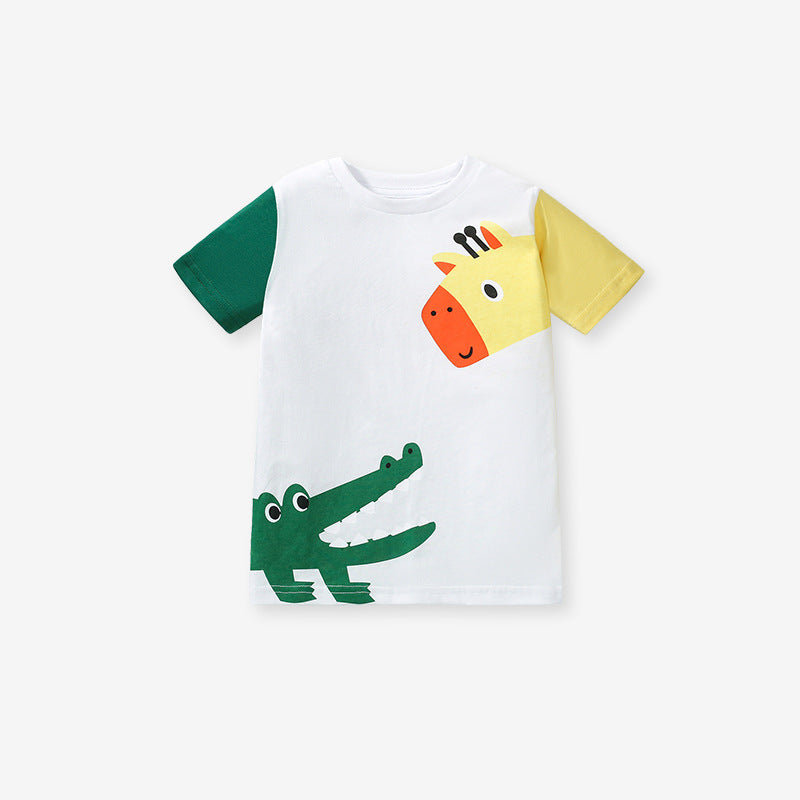 Kids’ Animals Cartoon Pattern Short Sleeves T-shirt in European and American Style for Summer