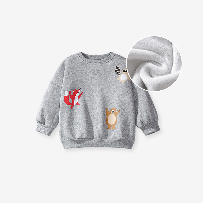 Spring and Autumn Girls Vivid Cartoon Animals Print Long Sleeves Crew Neck Top Sweatshirt and Solid Color Pants Clothing Set