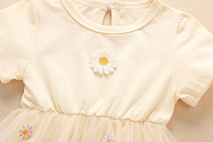 Baby Girl Embroidery Daisy Short-Sleeved Round Collar Dress