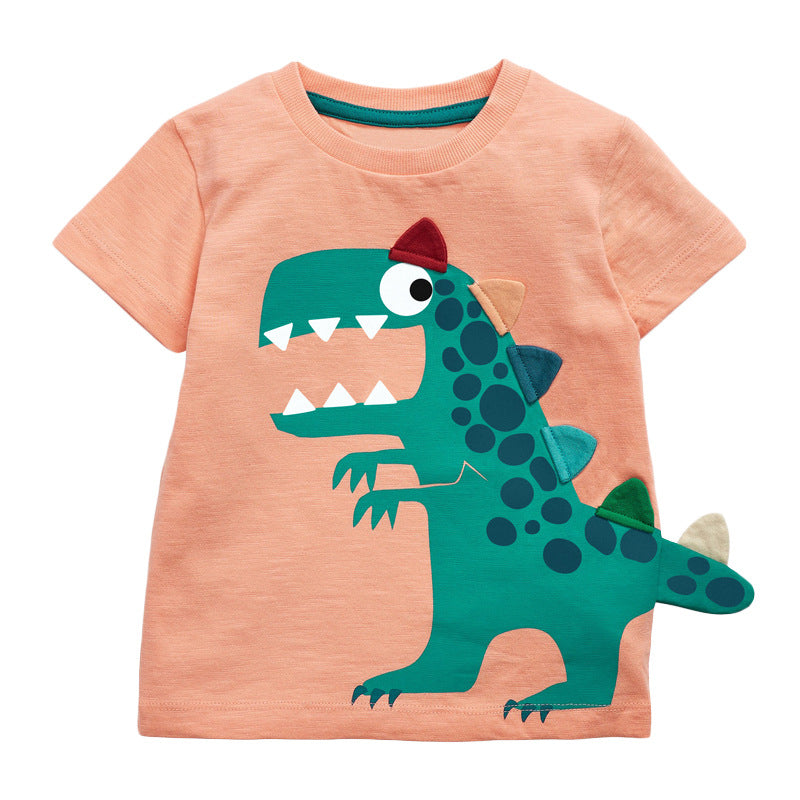 Baby Boy Cartoon Dinosaur Print 3D Tail Patched Design Tee