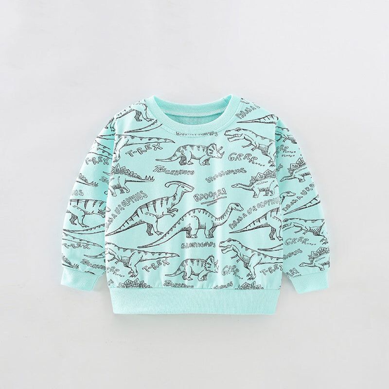 Baby Boy All Over Dinosaur Print Pattern Long Sleeve Casual Hoodie