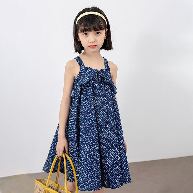 Girls Polka Dot Pattern Sleeveless Ruffle Design Dress