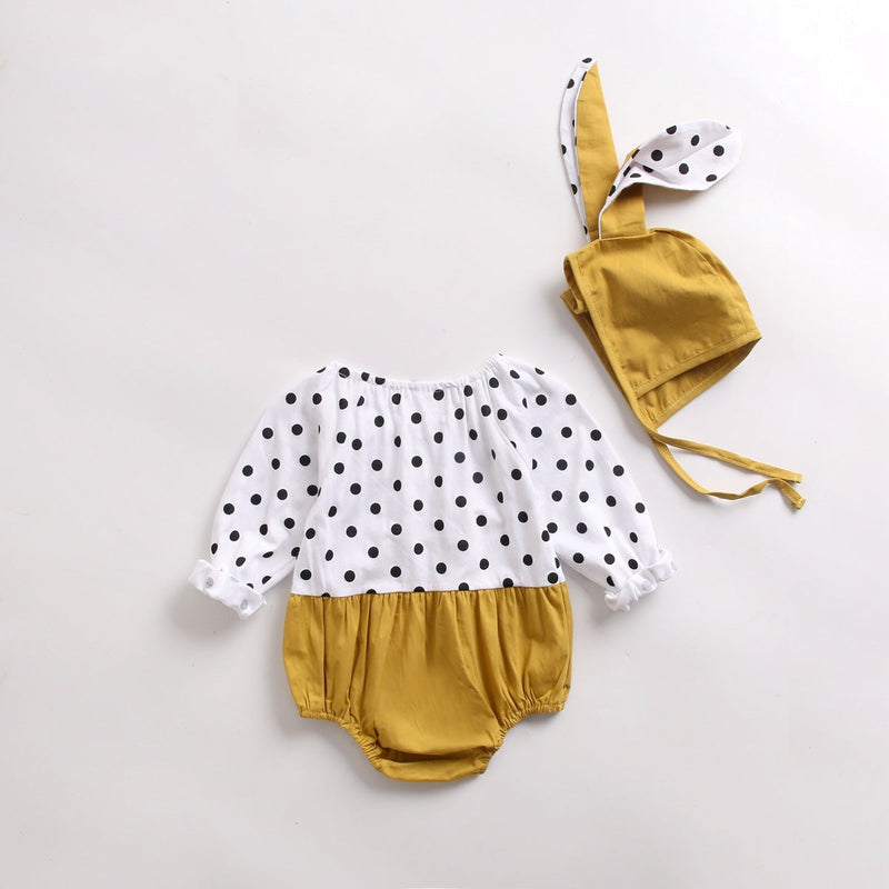 Baby Girl Polka Dot Graphic Long Sleeved Cute Bodysuit & Hats