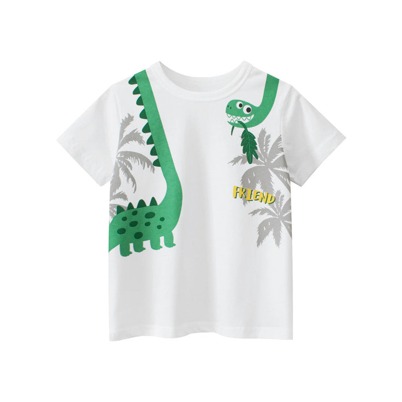 Boys’ Cartoon Dinosaur And Letters Pattern T-Shirt In European And American Style