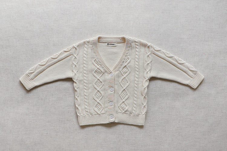 Baby Crochet Kint Pattern Solid Color V-Neck Single Breasted Cardigan