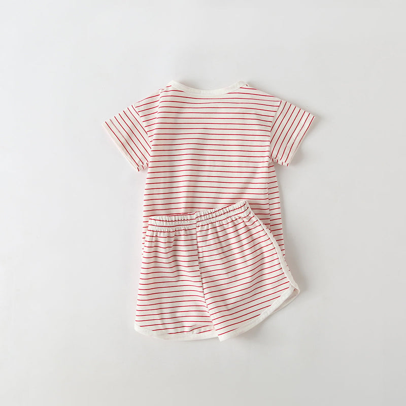 Baby Smiley Patched Pattern Striped Graphic Tee Combo Shorts Sets