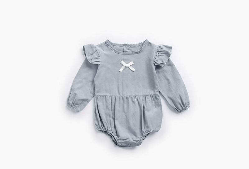 Baby Girl Solid Color Bow Patched Design Little Butterfly Sleeves Bodysuit