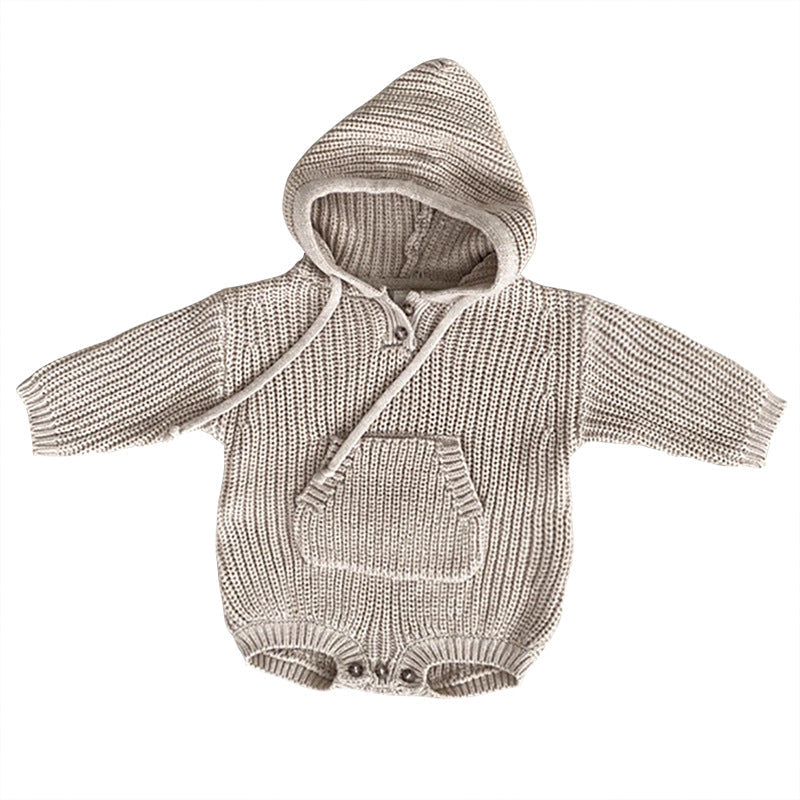 Baby Solid Color Knitted Hooded Triangle Onesies