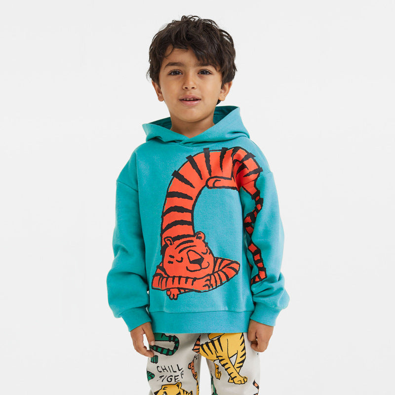 Baby Boy 1pcs Cartoon Animal Pattern Composite One Piece Fleece Sweatshirt