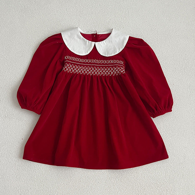 Doll Neck Red Long Sleeve Fashion Onesies & Dress