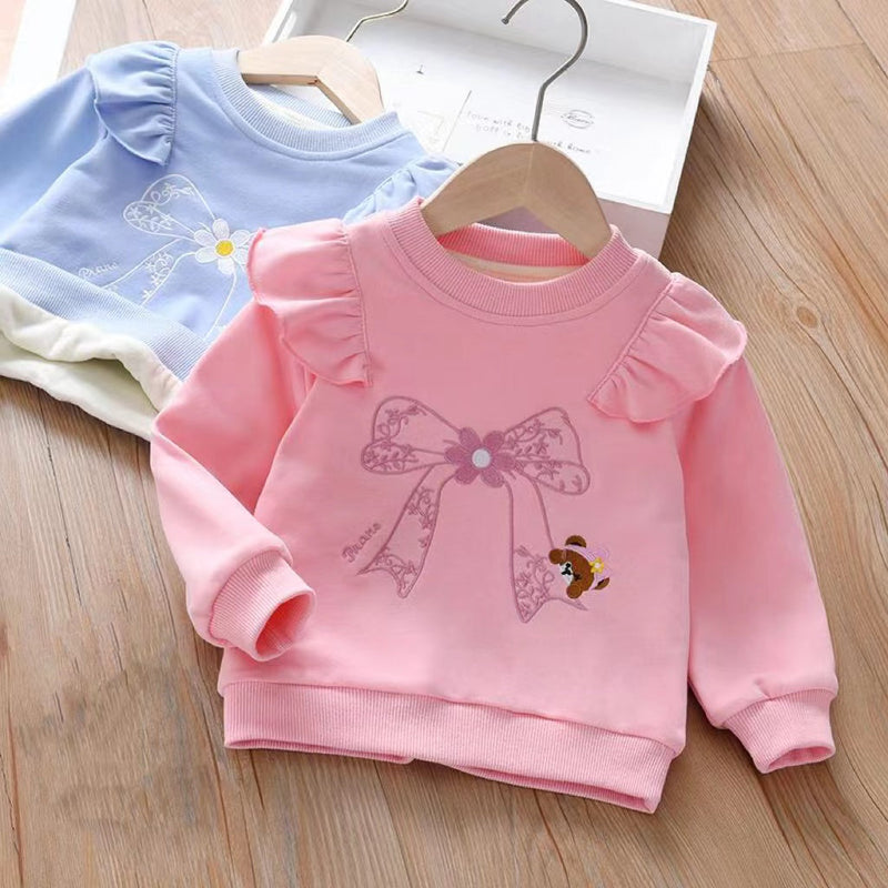 Baby Girl Embroidered Pattern Ruffle Design Fleece Thickened Hoodies