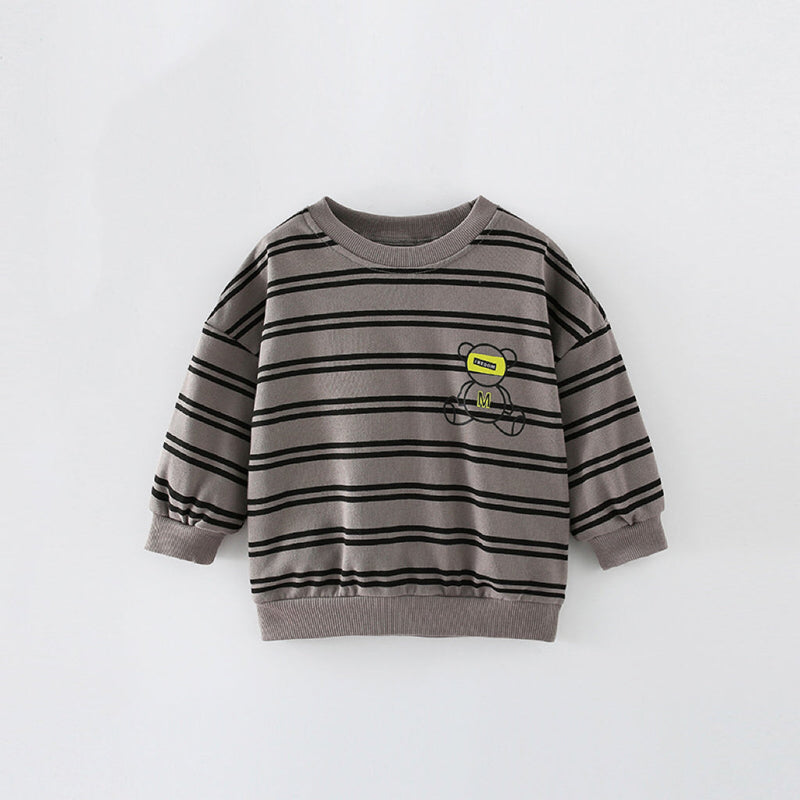 Baby Boy Bear And Striped Pattern Long Sleeve Sweatshirt