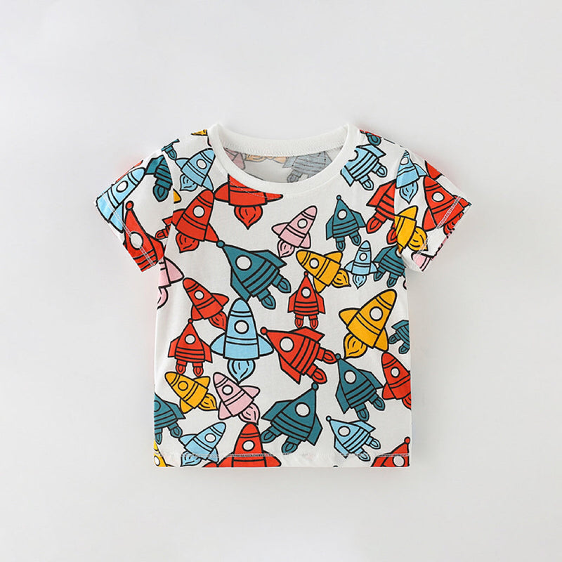 Baby Boy All Over Rocket Pattern Round Neck Tee