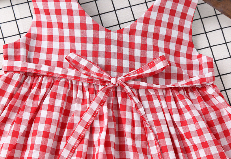 Baby Girl Plaid Pattern Bow Tie Decoration Sleeveless Dress