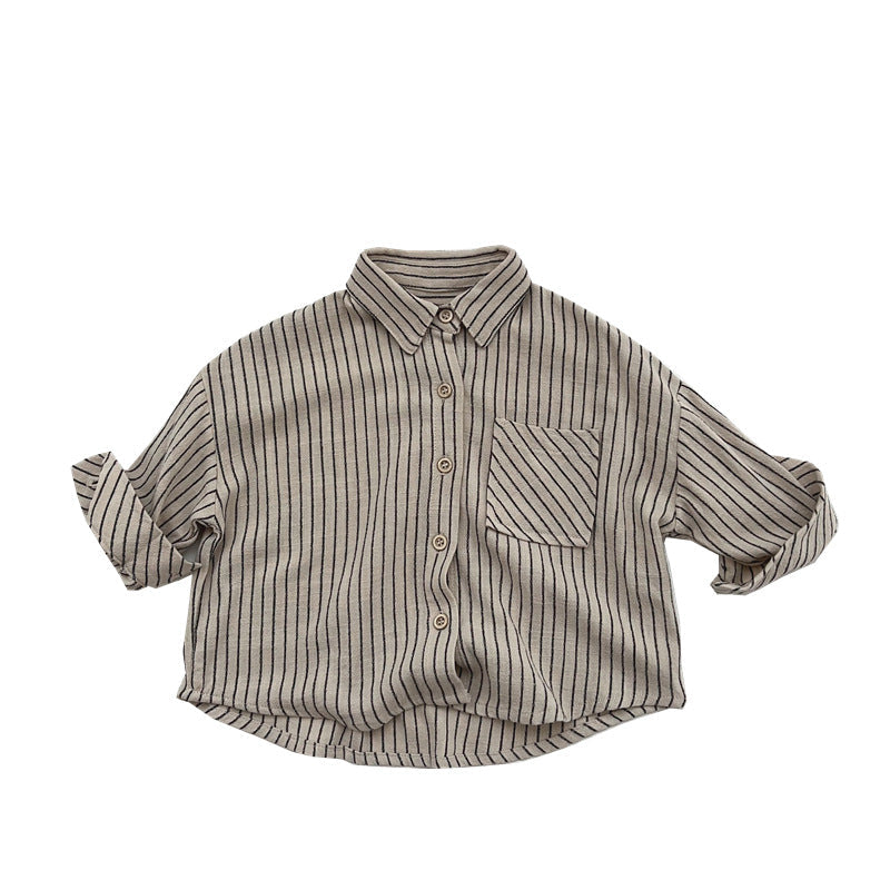 Baby Striped Print Pattern Single Breasted Design Cotton Shirt