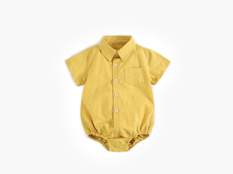 Baby Boy Solid Color Buttoned Shirt With Pockets Short Sleeve Onesies Online In Summer