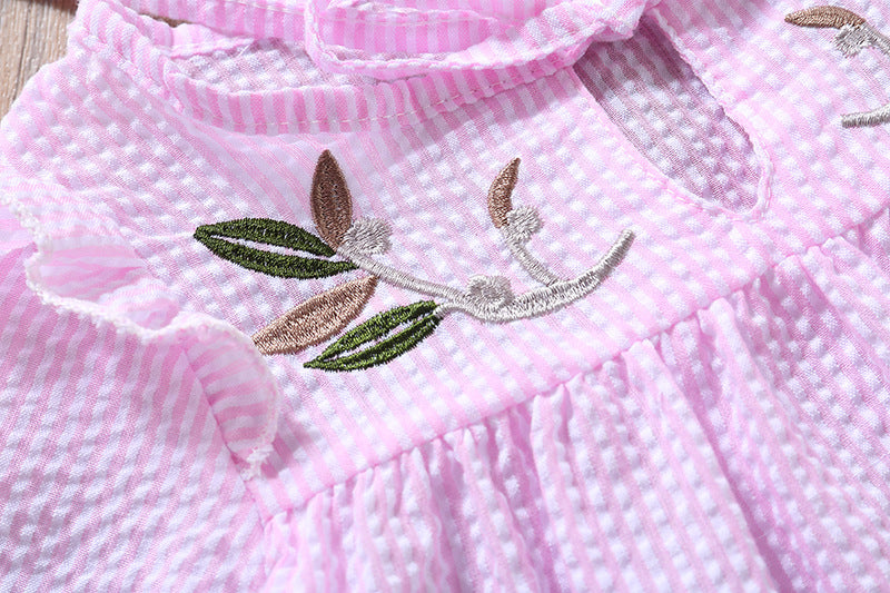 Baby Girl Embroidery Pattern Bow Tie Design Striped Long Sleeve T-Shirt