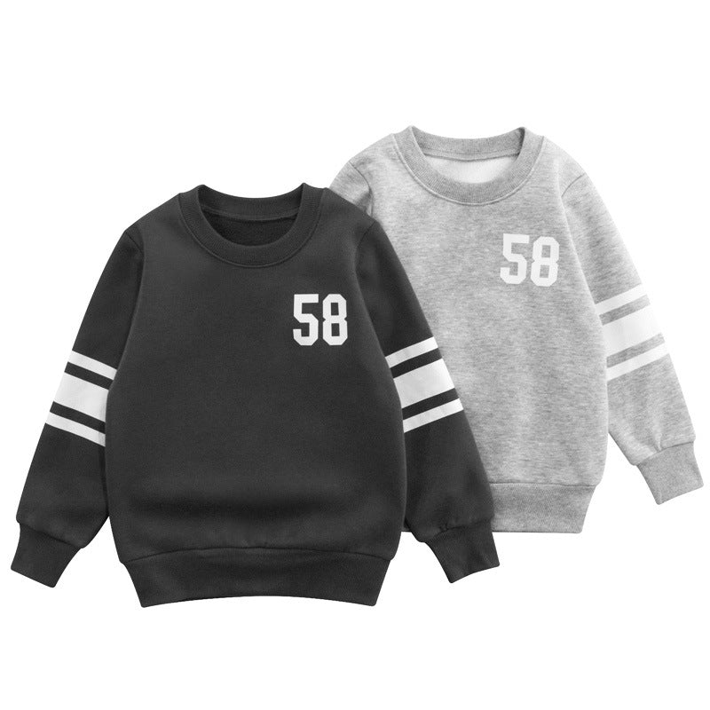 Baby Solid Color Side Striped Design Fleece Warm Hoodies