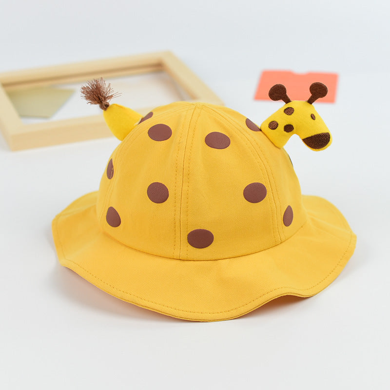 Baby Solid Color Animal Print Design Sunshade Bucket Hats