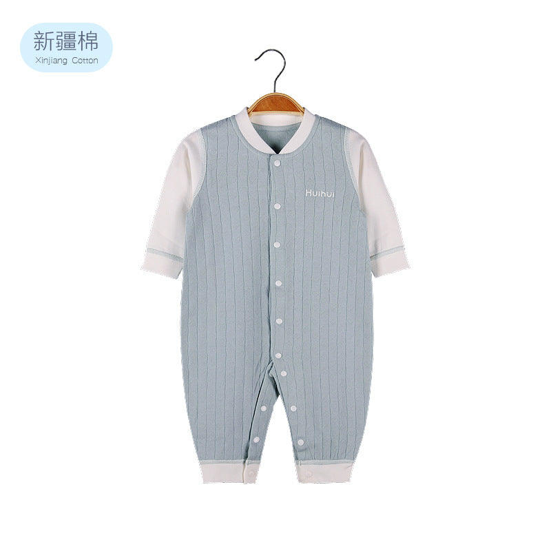 Baby Solid Color Pit Strip Fabric Single Breasted Design Cotton Jumpsuit Pajamas