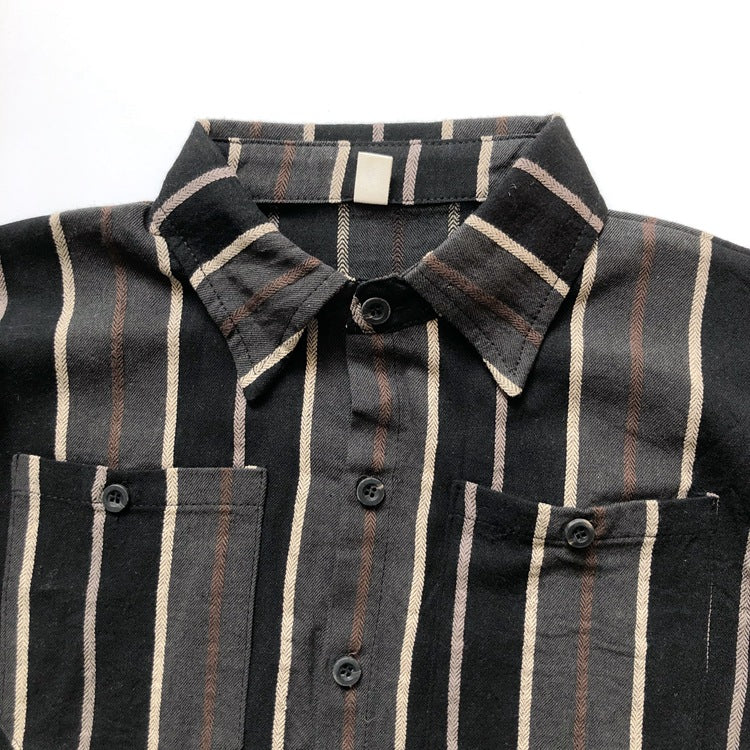 Baby Fashion Striped Pattern Lapel Design Single Breasted Shirt