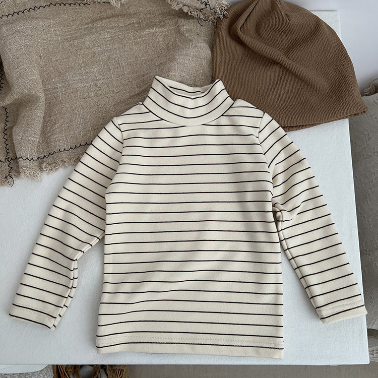 Baby Striped Pattern High Turtle Nack Soft Cotton Comfy Shirt