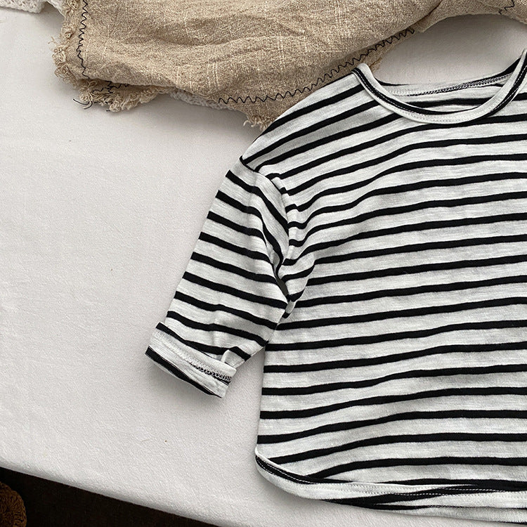 Baby Striped Graphic Long Sleeve Soft Cotton Loose Shirt