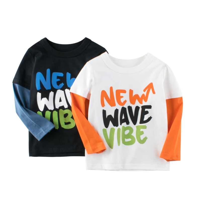 Boys New Wave Vibe Print Long-Sleeved Round Collar T-Shirt In Spring