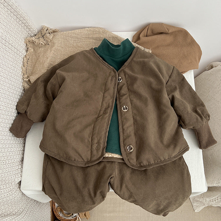 Baby Boy And Girl Vintage Style Lambswool Padded Thickened Jacket