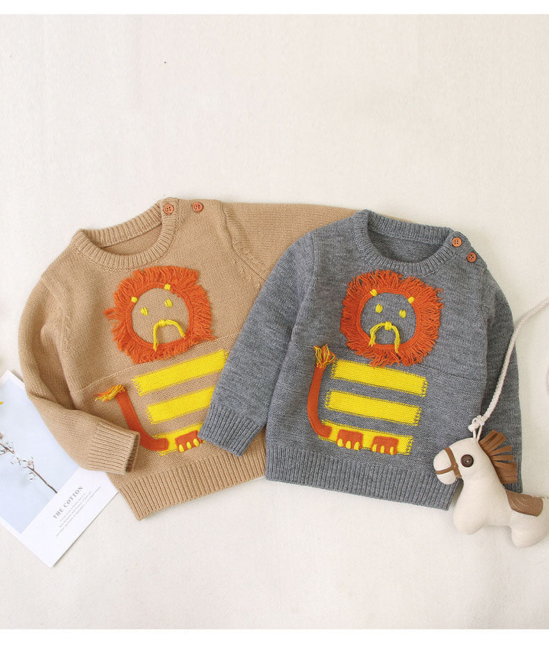 Baby Cartton Lion Emroidered Pattern Pullover Sweater