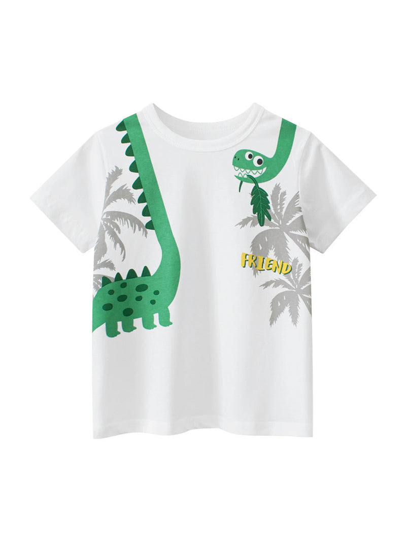 Boys’ Cartoon Dinosaur And Letters Pattern T-Shirt In European And American Style