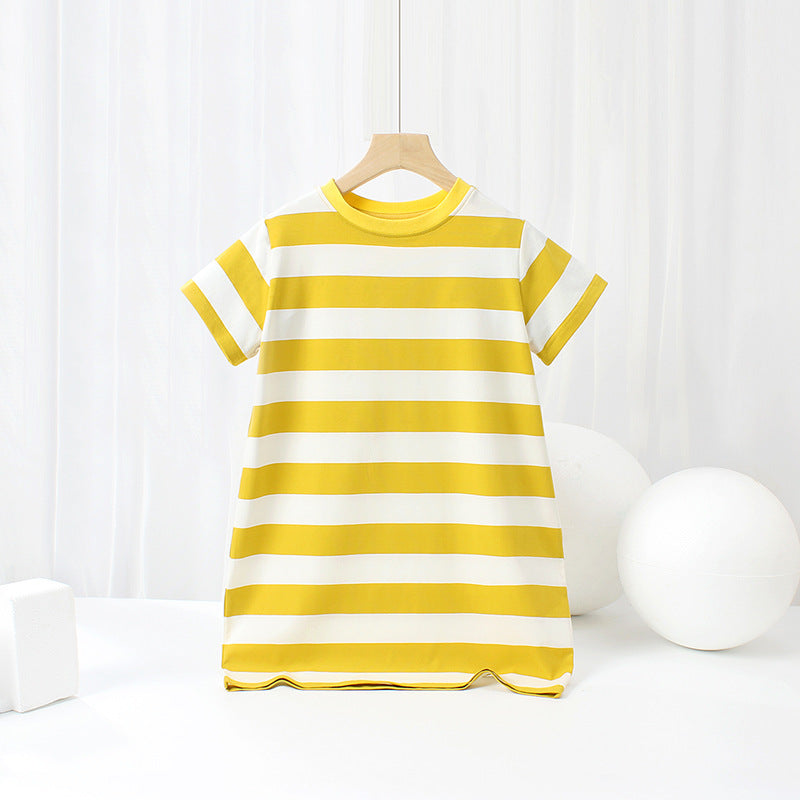 Baby Striped Pattern Short Sleeve Crewneck Dress