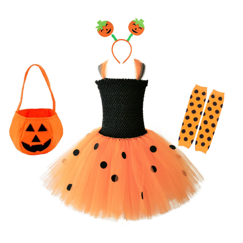 Children’s Halloween Pumpkin Tutu Dress With 3-Pieces Jewelry