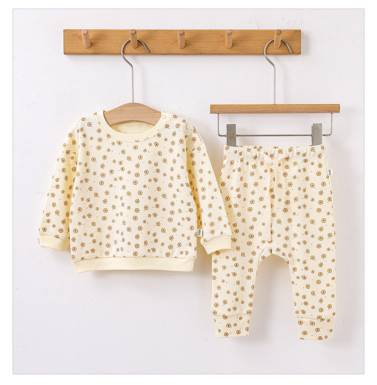 Baby Boy And Girl Print Pattern Cotton Hoodie Combo Trousers Sets