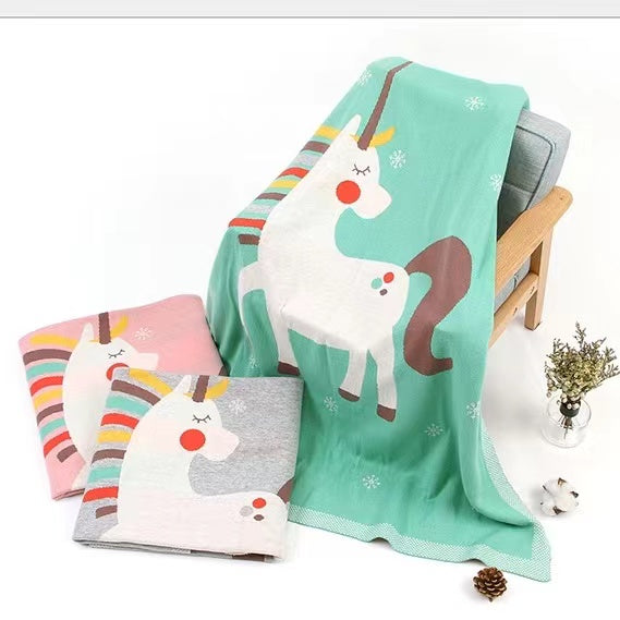 Baby Children’s Unicorn Pattern Contrast Design Air Conditioner Blanket