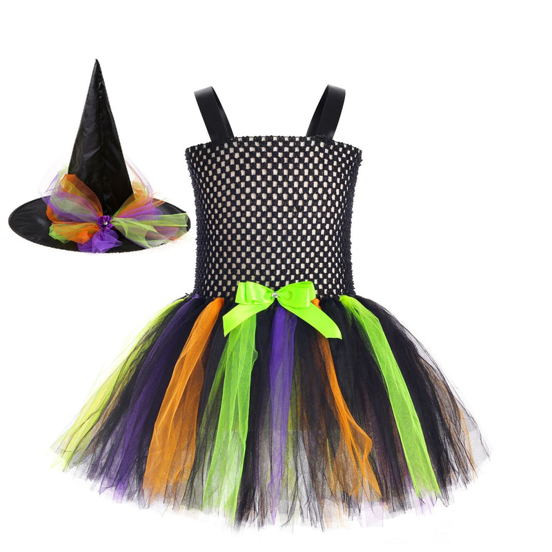 Children’s Halloween Little Witch Costume Mesh Tutu Dress & Hat