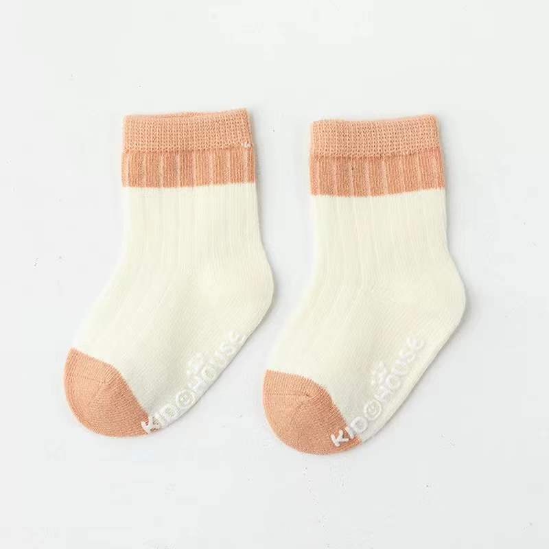 Baby Two Colors Contrast Boneless Bottom Dispensing Socks 1 Lot = 5 Pairs