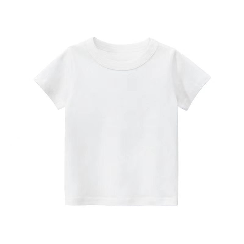 Baby Kids No Pattern Solid Color Short-Sleeved Tops In Summer Outfit Wearing